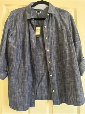 Tommy Hilfiger Men's Heathered Blue Button-Down Casual Shirt